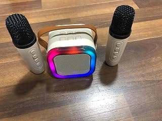Wireless Karaoke Speaker with 2 Microphones, RGB LED, Model K12 | Bluetooth Connectivity, 2 Mics Included, Colourful LED Lights, Portable with Handle, Home Karaoke System