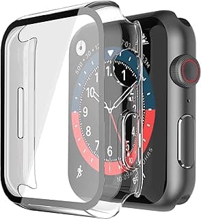 Hard PC Case Compatible with Apple Watch Series 10 9 8 7 Ultra 2, with Tempered Glass Screen Protector, Protective Cover for 41mm 42mm 45mm 46mm 49mm (Clear, for Series 7/8 45mm)