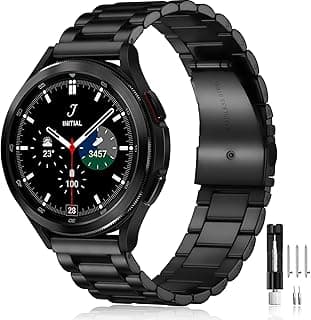Mastten Compatible with Samsung Galaxy Watch 7/6/5/4/Active 2 Strap, 20mm Stainless Steel Metal Band for Men Women, Black