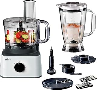 Food Processor 8 in 1 System, 750 Watts, 2.1 L Bowl Capacity, 1.8 L Blender Capacity, 2 Speed Button and Pulse, Chop, Slice, Grate, Whisk & Puree - FP 0132 White