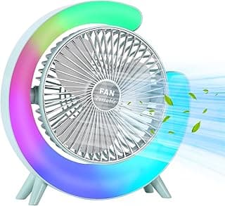Fans and Table Lamp, 360° Rotatable Desk Fans, 3 Speeds Adjustable Table Fan with Ambient Light, 1800mah Rechargeable Travel Fan Colorful Night Lights for Bedroom Home Office Outdoor