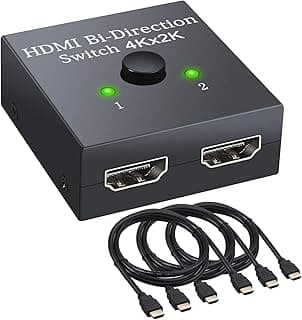 LiNKFOR HDMI Switch 4K Bidirectional Splitter 1 in 2 Out or 2 in 1 Out, Hub With 3 Cables Supports 3D 1080P
