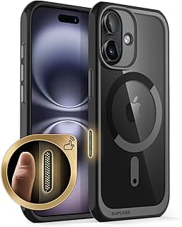 جراب SUPCASE لهاتف ايفون 16 مقاس 6.1 بوصة متوافق مع MagSafe، جراب موبايل نحيف، جراب شفاف واقي للظهر [Unicorn Beetle Mag] جراب موبايل لهاتف ايفون 16 2024 (أسود)
