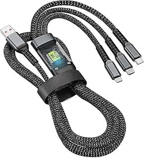 KM Technology Multi USB Cable 3 in 1 Braided Fast Charging 6A/100W - Smart Chip - Thicker Version Compatible with iOS 8 Pin/Micro/Type-C - Multi Fast Charging Cable (Black)