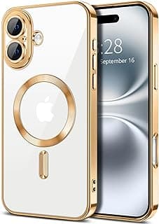 Soft Clear Case for iPhone 16 6.1, Camera Lens Full Protection, Compatible with MagSafe Wireless Charging, Shockproof Electroplated TPU Phone Cover (Gold)