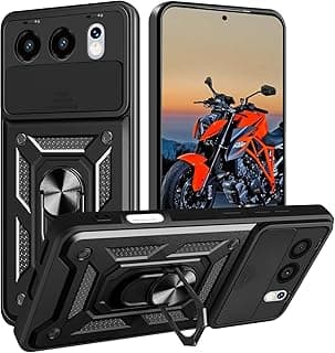 جراب حماية لهاتف Honor 500 مع غطاء منزلق للكاميرا وحامل حلقي مدمج