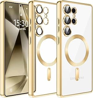 Grabsit Magnetic Case for Samsung Galaxy S25 Ultra Compatible with Wireless Charging, Cover Camera Lens Protector, Slim Protective anti Yellowing Clear Case for Samsung S25 Ultra (Gold)