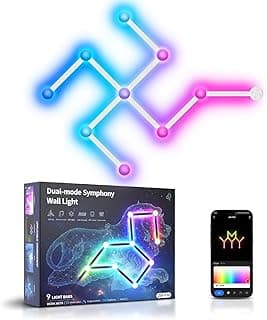 Smart WiFi RGB LED Wall Lights,Multi-Coloured,Music sync,Over 40 Dynamic Scenes,LED Light Bar Work with Alexa and Google Assistant,Home Decor Strip Lights for Bedroom Gaming room TV room (9 Lines)