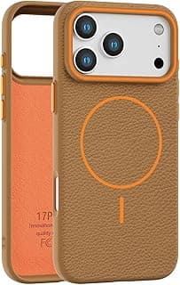 جراب لـ iPhone 17 Pro Max - ملمس جلدي، مغناطيسي، رفيع، خفيف الوزن، مضاد للصدمات والخدش (بني)
