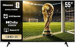 55 Inch 4K UHD VIDAA Smart TV, Dolby Vision, HDR10+, 4K AI Upscaler, Game Mode Plus, DTS Virtual X, Black - 55A6N