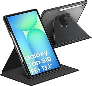 Rotating Case for Samsung Galaxy Tab S10 FE+ Plus 13.1 Inch 2025 Tablet with Pen Holder – 360 Rotation Rotating Cover with Transparent Back Shockproof Case with Car Wake Up / Sleep Black