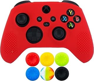 قطعة واحدة من غطاء حماية من السيليكون + 6 مقابض ابهام لوحدة تحكم Xbox Series X/S، لون احمر
