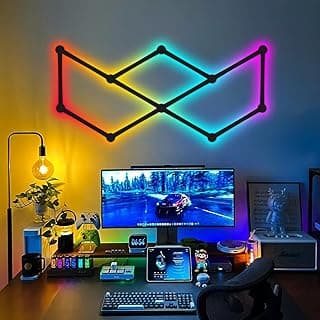 مصابيح حائط LED ذكية تعمل بالواي فاي من فيلوسال، 16 مليون لون قابل للتعتيم تعمل مع اليكسا ومساعد جوجل، مزامنة الموسيقى، ميزة المؤقت، قضبان اضاءة RGB لغرفة الالعاب وغرفة النوم (12 قطعة، اسود)