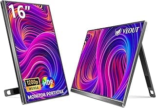 شاشة لاب توب محمولة 16 بوصة IPS من فياوت، بدقة 1920×1200 بكسل مع منفذ USB-C، شاشة ألعاب HDMI بتقنية فري سينك بحامل قابل للطي، متوفرة بـ4 ألوان، رفيعة جدا بسمك 0.3 بوصة مناسبة للسفر والاستخدام المكتبي