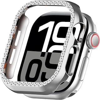 Dl3 Mobilak Bling Case Without screen protector for Apple Watch Series 10 46mm, Hard PC Frame Case, Crystal Diamonds Bumper Cover for Women Girls, Slim Protective Cover for iWatch 10 46mm (Silver)