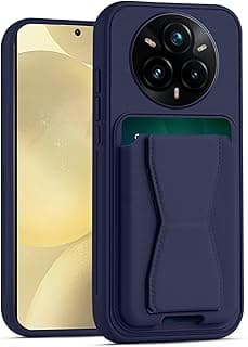 جراب محفظة جلد متوافق مع Realme 14 Pro+ Plus 5G، غطاء خلفي جلد مع إطار TPU، جراب حماية ضد الصدمات مع حامل بطاقات (أزرق)