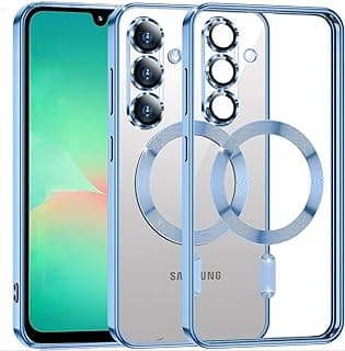 جراب مغناطيسي شفاف لسامسونج Galaxy A57، حماية مدمجة لعدسة الكاميرا، يدعم الشحن اللاسلكي، غطاء TPU ناعم ومضاد للصدمات لسامسونج A57 (أزرق سييرا، سامسونج Galaxy A57 5G)