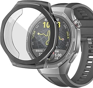 جراب واقي متوافق مع Huawei Watch GT 5 Pro مقاس 46mm، جراب TPU مرن شامل مع واقي شاشة مدمج، إطار ناعم وغطاء مقاوم للصدمات (أسود)