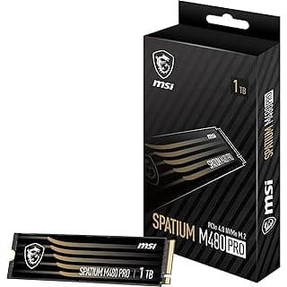 MSI وسيط تخزين داخلي M480 برو بمنفذ PCIe 4.0 بذاكرة مستديمة M.2 1TB من سباتيوم، منفذ PCIe 4.0 NVMe M.2، قراءة 7400 ميجابايت/ثانية وكتابة 6000 ميجابايت/ثانية، تقنية ناند ثلاثية الابعاد، امن بيانات مدمج