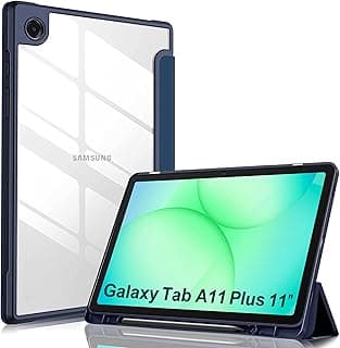 جراب لجهاز سامسونج Galaxy Tab A11 Plus مقاس 11 بوصة 2025، جراب فليب ذكي لجهاز سامسونج Galaxy Tab A11+ مقاس 11 بوصة 2025 مع مكان للقلم، أزرق داكن [ظهر شفاف]