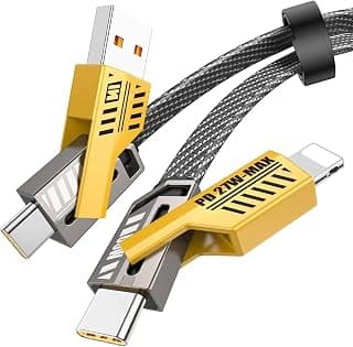 كابل شحن سريع عالمي 2 في 2 – USB-A و USB-C إلى USB-C (65 وات) + لايتنينج (27 وات PD)، كابل 1.2 متر مغطى بالنايلون للشحن السريع ومزامنة البيانات