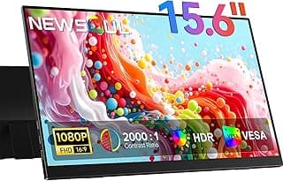 نيوسول شاشة محمولة 15.6 انش 1080P IPS رفيعة للغاية للابتوب مع منفذ HDMI 2000:1 ميني HDMI/USB C، شاشة خارجية غير لامعة للابتوب والكمبيوتر والجوال وفيزا ومسند