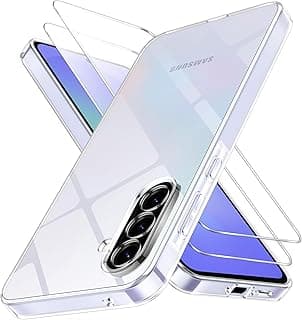 جراب لهاتف سامسونج Galaxy A36 5G مع 2 قطعة زجاج مقسى، جراب سيليكون TPU شفاف فائق النحافة، جراب حماية مضاد للصدمات والاصفرار