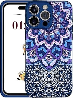 Soft Silicon Case Microfiber Lining with 3D Flowers Prints For Apple iPhone 15 Pro 6.1 Inch (Blue Mandala)