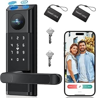 Video Smart Lock with Camera & Doorbell, 5-in-1 Keyless Entry Door Lock with Handle, Fingerprint+Keypad Code+App Remote Control+IC Card, Auto Lock, Wi-Fi Smart Deadbolt for Front Door, Apartment