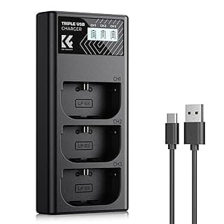 مفهوم K& شاحن بطارية كاميرا LP-E6/LP-E6N/LP-E6NH، شاحن سريع بمنفذ Micro USB ونوع C لكاميرا كانون EOS R5 وEOS R6 وEOS R وEOS 5D مارك IV و5D مارك III و5DS و5DS R و5D مارك II و6D