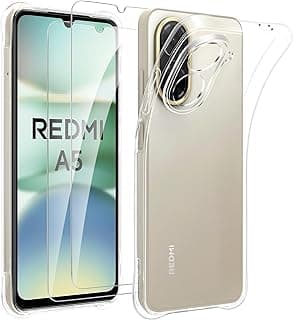 جراب لهاتف شاومي Redmi A5 4G مع قطعتين زجاج حماية، جراب TPU شفاف فائق النحافة مضاد للصدمات والخدش