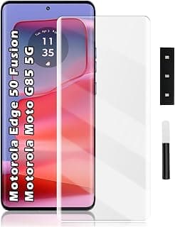 اسكرينة حماية موتورولا Edge 50 Fusion/موتورولا Moto G85 5G [زجاج سائل UV] تغطية كاملة [حساسة للمس][متوافقة مع بصمة الإصبع] HD شفاف