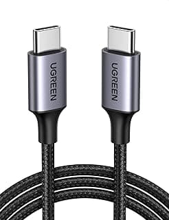 كابل 60 وات PD 3A USB Type C ذكر إلى ذكر، شحن سريع مع نقل بيانات 480Mbps، 1 متر - أسود