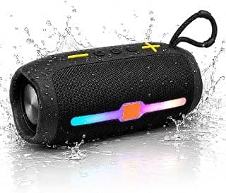 Portable Bluetooth Speaker Waterproof RGB Light and Powerful Bass Stereo Sound – Wireless Speaker for Trips, Camping, Parties with Carrying Handle and Rechargeable Battery
