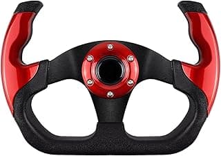 Universal Racing Steering Wheel, 6 Bolt Anti-Slip Leather and Aluminum Gaming Steering Wheel with Horn Button for Racing/Car Sim Driving/JDM Sports Red