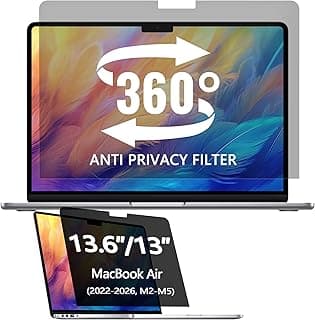 شاشة حماية للخصوصية 360 درجة متوافقة مع ابل MacBook Air 13.6 بوصة (2022-2024, M2, M3)، مضادة للتجسس/البصمات/الضوء الأزرق/الانعكاس