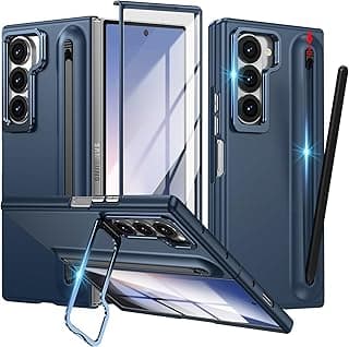 جراب لسامسونج Galaxy Z Fold 7 مع مكان للقلم، حامل للكاميرا، جراب نحيف مع حماية شاشة مدمجة HD، ممتص صدمات PC مطفي وحامل (أزرق)