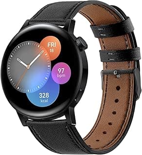 استيك ساعة جلد اسود 20 مم متوافق مع هواوي Watch GT3/GT2 42 مم/GT3 Pro 43 مم، سامسونج Galaxy Watch 4 40 مم