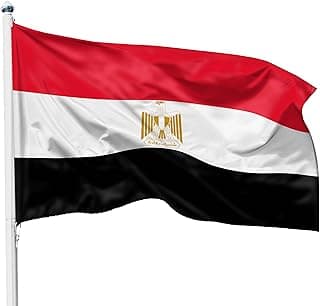 علم مصر من فينو فلاجز - علم مصر 90 سم × 1.5 م مع فتحات نحاسية - علم متين لسارية العلم - 100% بوليستر