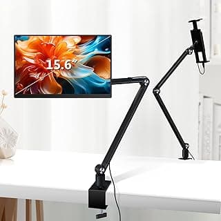 حامل تابلت للـ iPad، حامل شاشة محمولة للمكتب لشاشات 15.6 و 16 بوصة، ذراع ألومنيوم طويل مع قاعدة تدور 360 درجة، متوافق مع شاشات 4.7-16 بوصة، iPad, Kindle