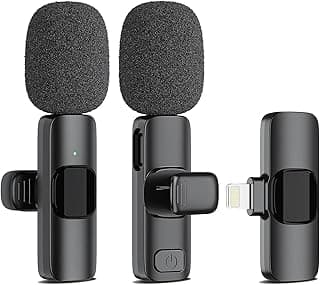 iooo Wireless Lavalier Lapel Microphone for iPhone iPad,Omnidirectional Mini Microphone with Clip,Plug and Play Wireless Mic for Video Recording,Live Stream,YouTube,Facebook,TikTok (Black -2 pcs)