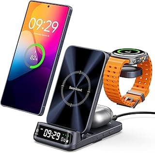 3-in-1 Wireless Charging Station for Samsung S26 Ultra/S26/S25/S24/S23/Z Flip7, Foldable Wireless Charger for Galaxy Watch 8 Classic/8/Ultra/7/FE/6/5, SwanScout 708S (No Adapter)