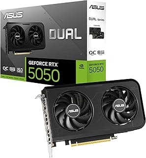 اسس بطاقة رسومات للالعاب جيفورس RTX 5050 8GB GDDR6 اصدار كسر سرعة المعالج (انفيديا جيفورس RTX5060 DLSS 4، تصميم 2.5 فتحة، منفذ PCIe 5.0، 3X منفذ عرض 2.1b، منفذ HDMI 2.1b، DUAL-RTX5050-O8G)