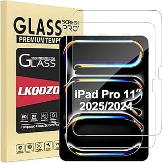 واقي شاشة لجهاز iPad Pro 11 بوصة (M5) 2025/ iPad Pro 11 بوصة (M4) 2024، فيلم زجاج مقوى، متوافق مع Apple Pencil Pro، متوافق مع الجرابات، عبوة 2