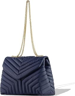Women's Quilted Crossbody Bag, PU Leather Shoulder Purse with Gold Chain Strap, Chevron Flap Handbag for Daily Use, Work, Travel & Evening,