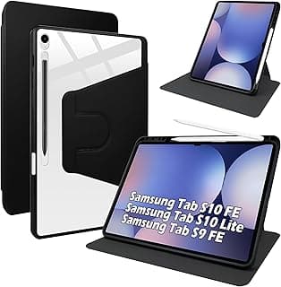 جراب لجهاز سامسونج Galaxy Tab S10 Lite/S10 FE/S9 FE 10.9-Inch/S9 11-Inch، دوران 360 درجة مع حامل متعدد الزوايا، جلد صناعي + أكريليك شفاف مع مكان للقلم، خاصية النوم/الاستيقاظ التلقائي (أسود)