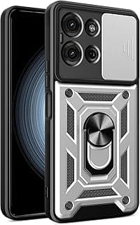 جراب موبايل moto g75 موديل CamShield مضاد للصدمات والخدش بحماية كاملة وتصميم جذاب مع غطاء للكاميرا وحلقة معدنية متعدد الوظائف (لون فضي)