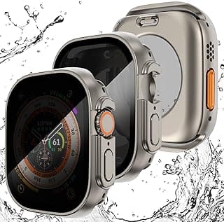 WINGLE 2 Pack for Apple Watch Ultra 2 49mm Privacy Screen Protector Case, [Anti-Peeping] 2 in 1 Waterproof 360 Protective Glass Face Cover Hard PC Bumper for iWatch Ultra 49 mm, Titanium