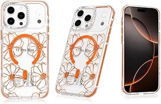 جراب شفاف بنقشة زهور لهاتف iPhone 17 Pro Max - غطاء حماية شفاف مضاد للصدمات مع إطار كاميرا مرصع وتصميم مضاد للخدش