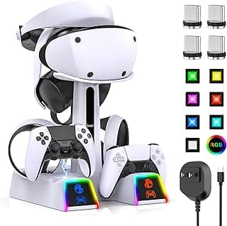 قاعدة شحن بـ RGB لـ PS VR2 / PS5 / PS5 Edge مع محول 5V/3A و 10 لمبات LED، قاعدة شحن لاسلكية لـ بلايستيشن 5، ستاند شحن مع حامل لسماعة VR2